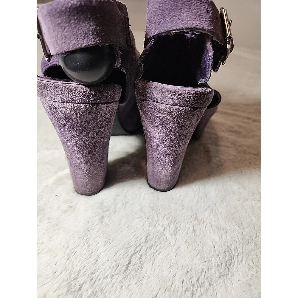 MIA Refine Purple Suede Peep Toe Block Heel Slingback Sandals Shoes Size 7.5M